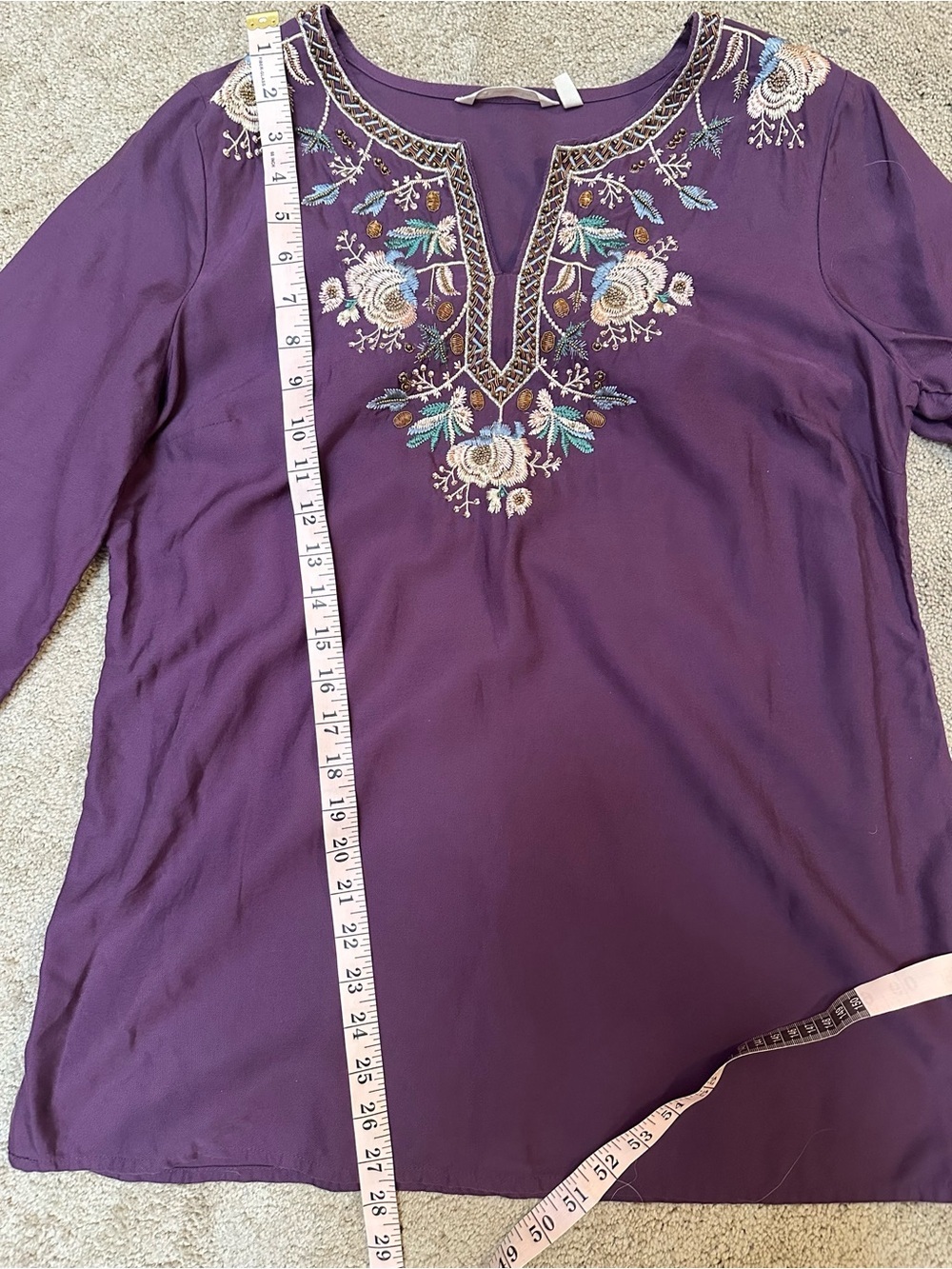 Soft Surroundings Floral Embroidered Beaded Embellished Long Sleeve Tunic Top M - Picture 7 of 8